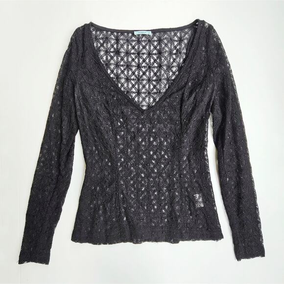 Kookai Black Geometric Lace Longsleeve Top Size 4 (36) - Picture 1 of 8
